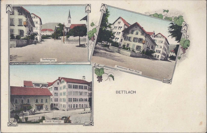 <p> Dorfeingang , Restaurant Marti Hugi , Fabrik Kummer  , Karte Top Zustand</p>